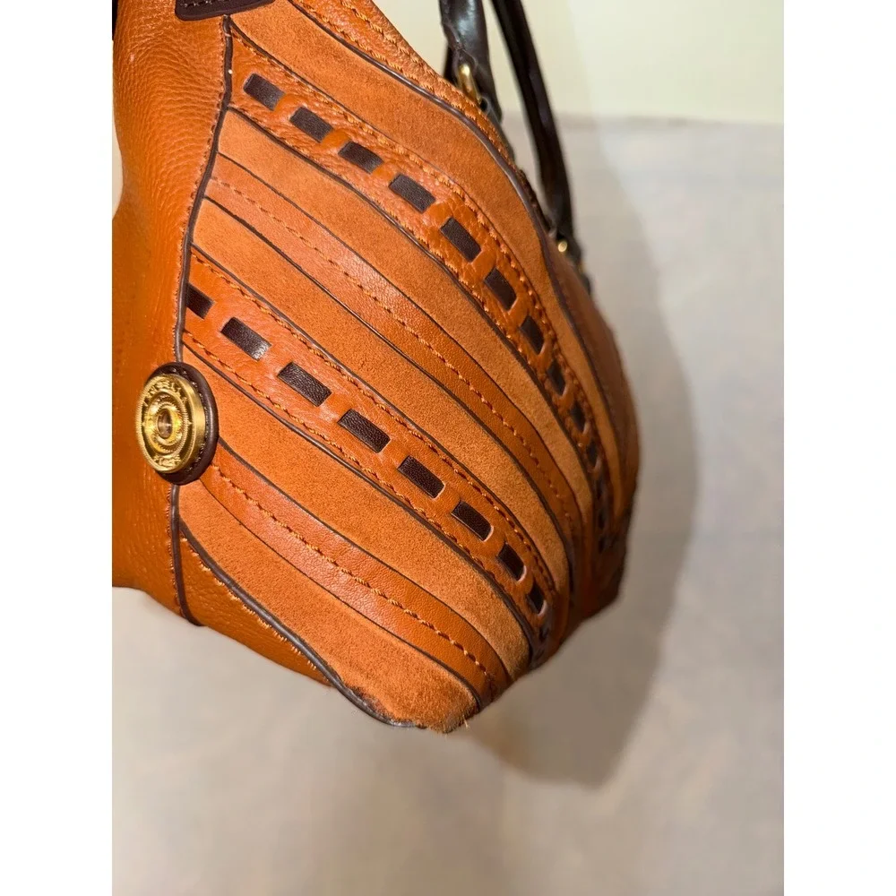 Isabella‎ Fiore Leather Chevron Satchel Crossbody Bag Tan Brown